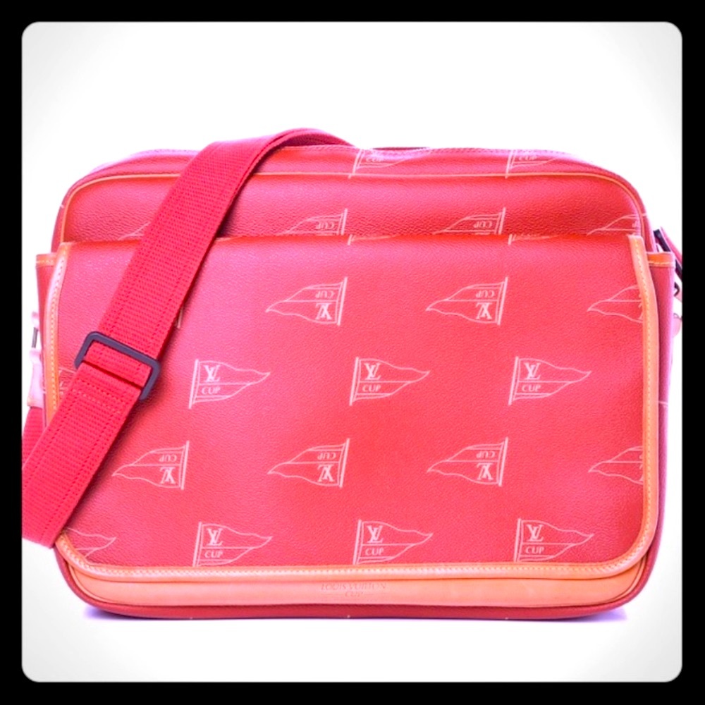 Authentic LV Cup Calvi Red Canvas Messenger Bag